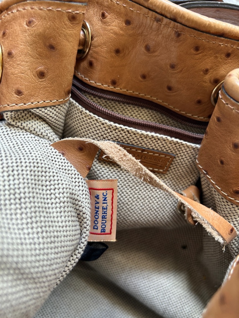 Dooney & Bourke Tan Ostrich-Embossed Drawstring Bucket Bag - Picture 11 of 17